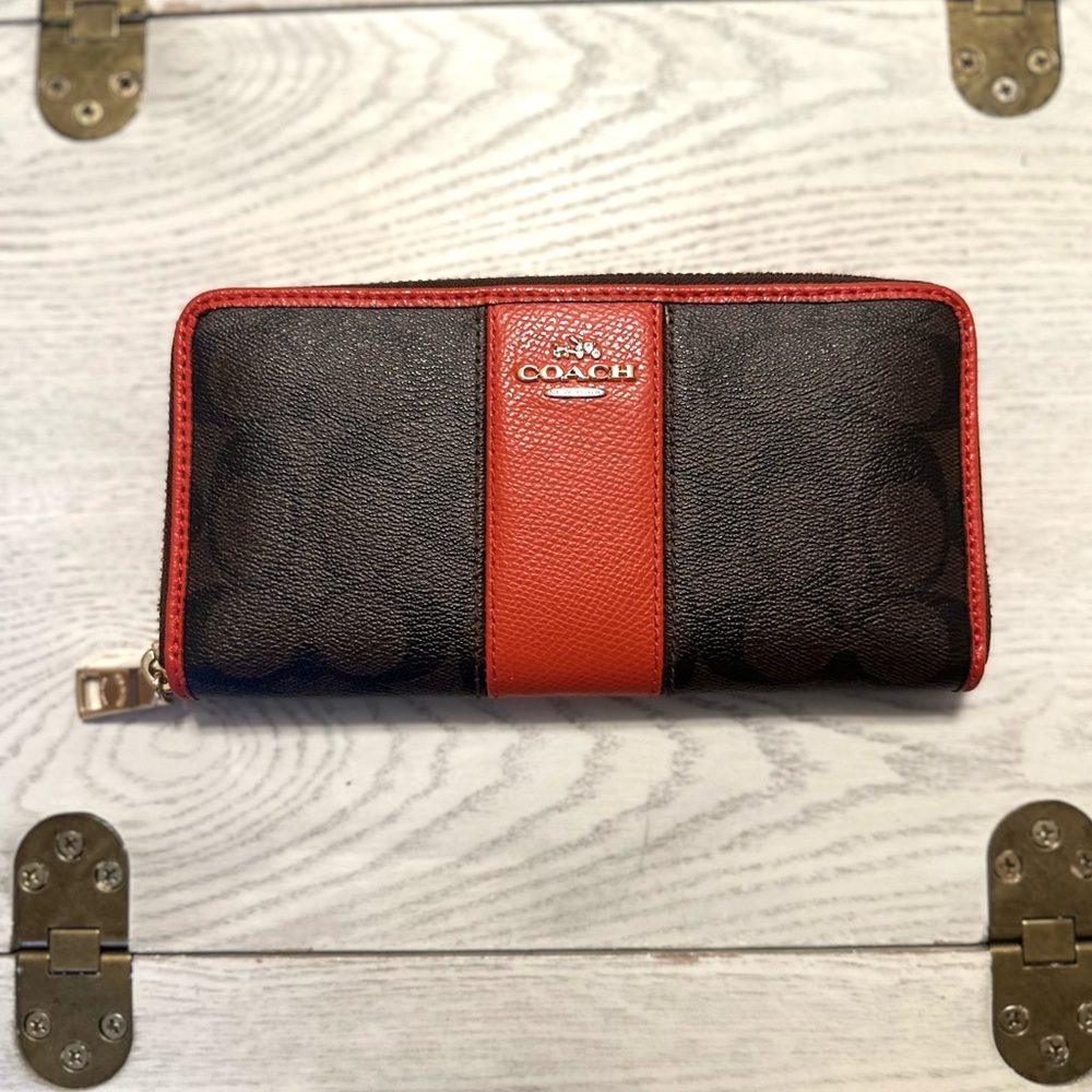Coach Orange And Brown Wallet